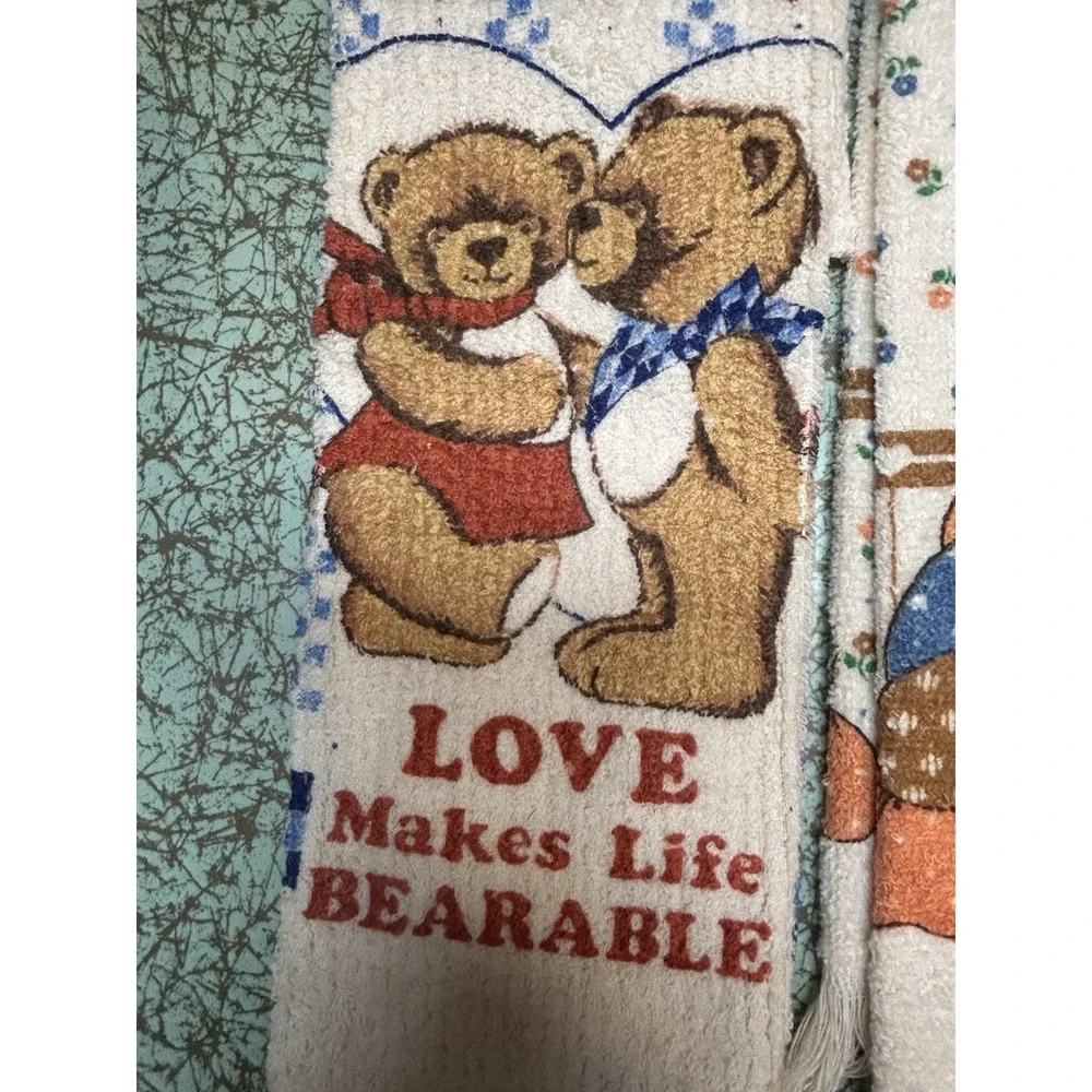 VTG 80s 90s Teddy Bears Kitchen Towel Dishcloth Potholder Set Deadstock New